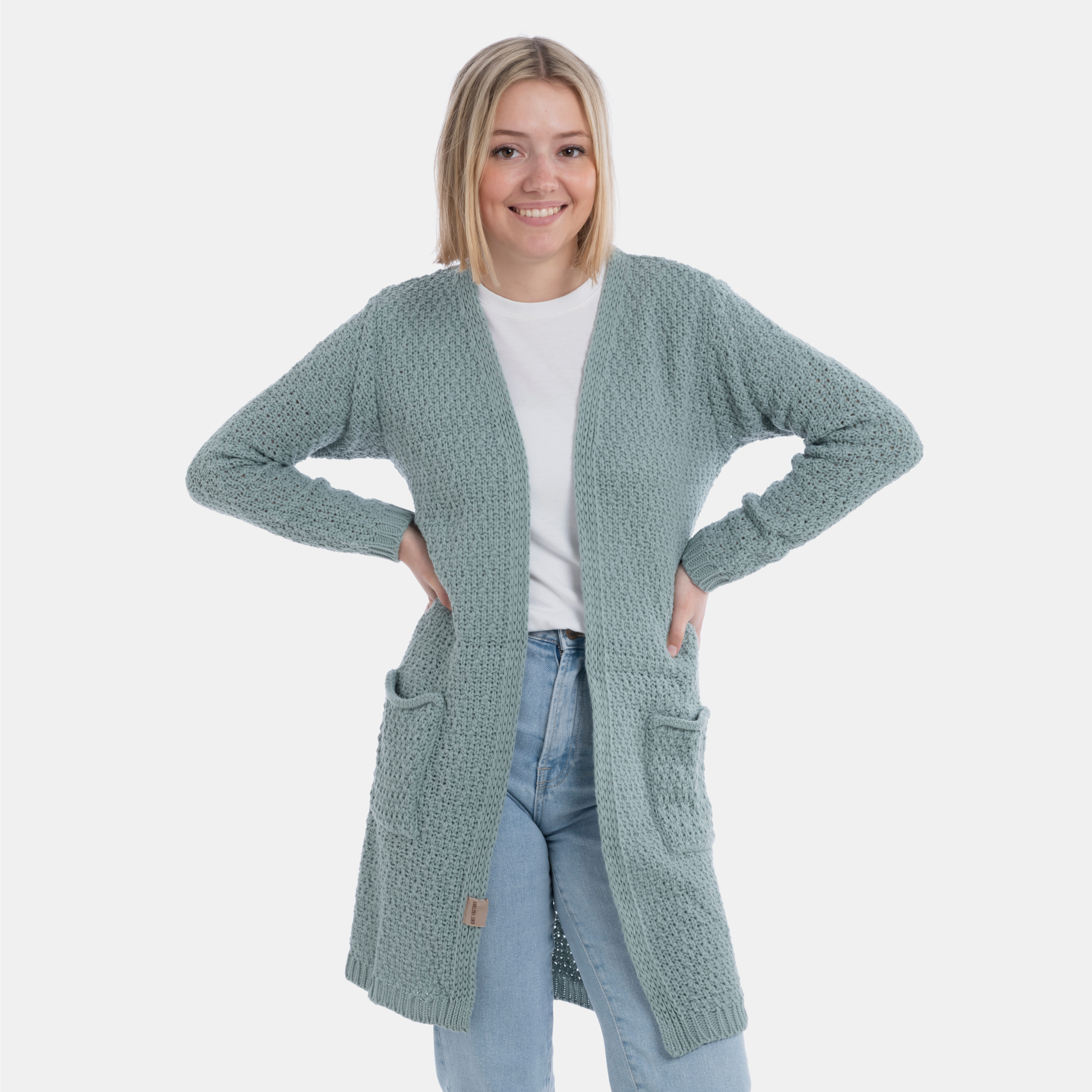 Luna Knitted Cardigan Stone Green - 36/38 - With side pockets