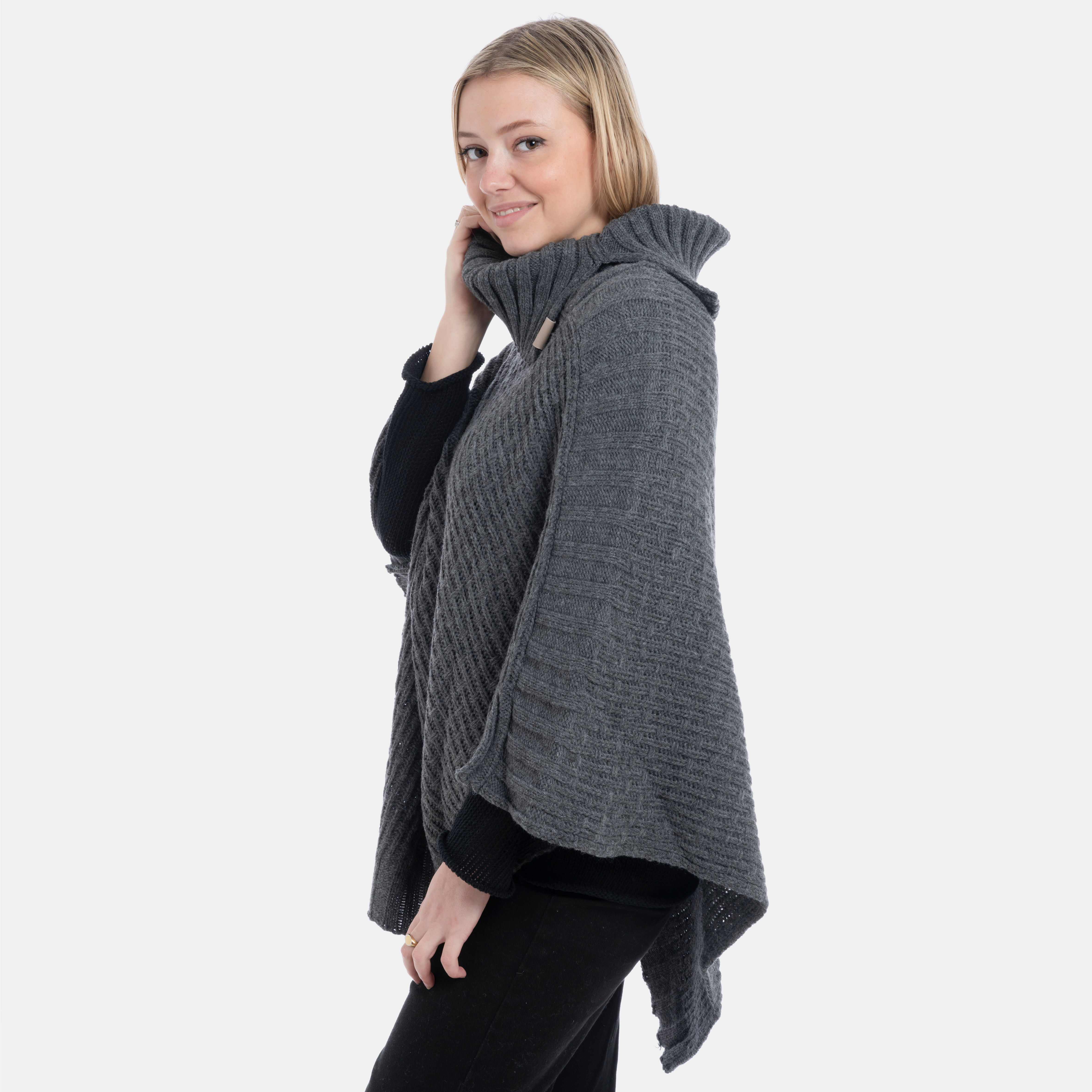 Nicky Gebreide Poncho Antraciet