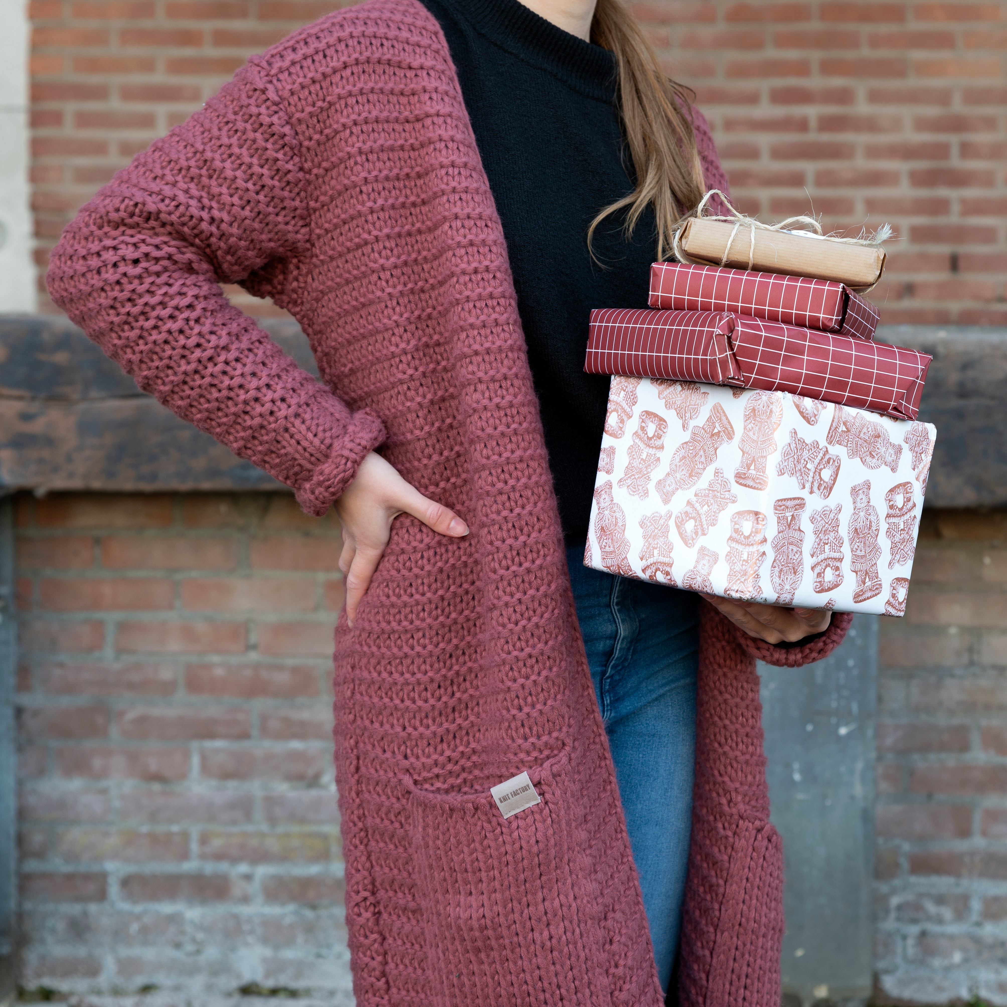 Alex lange Strickjacke Stone Red - 36/38