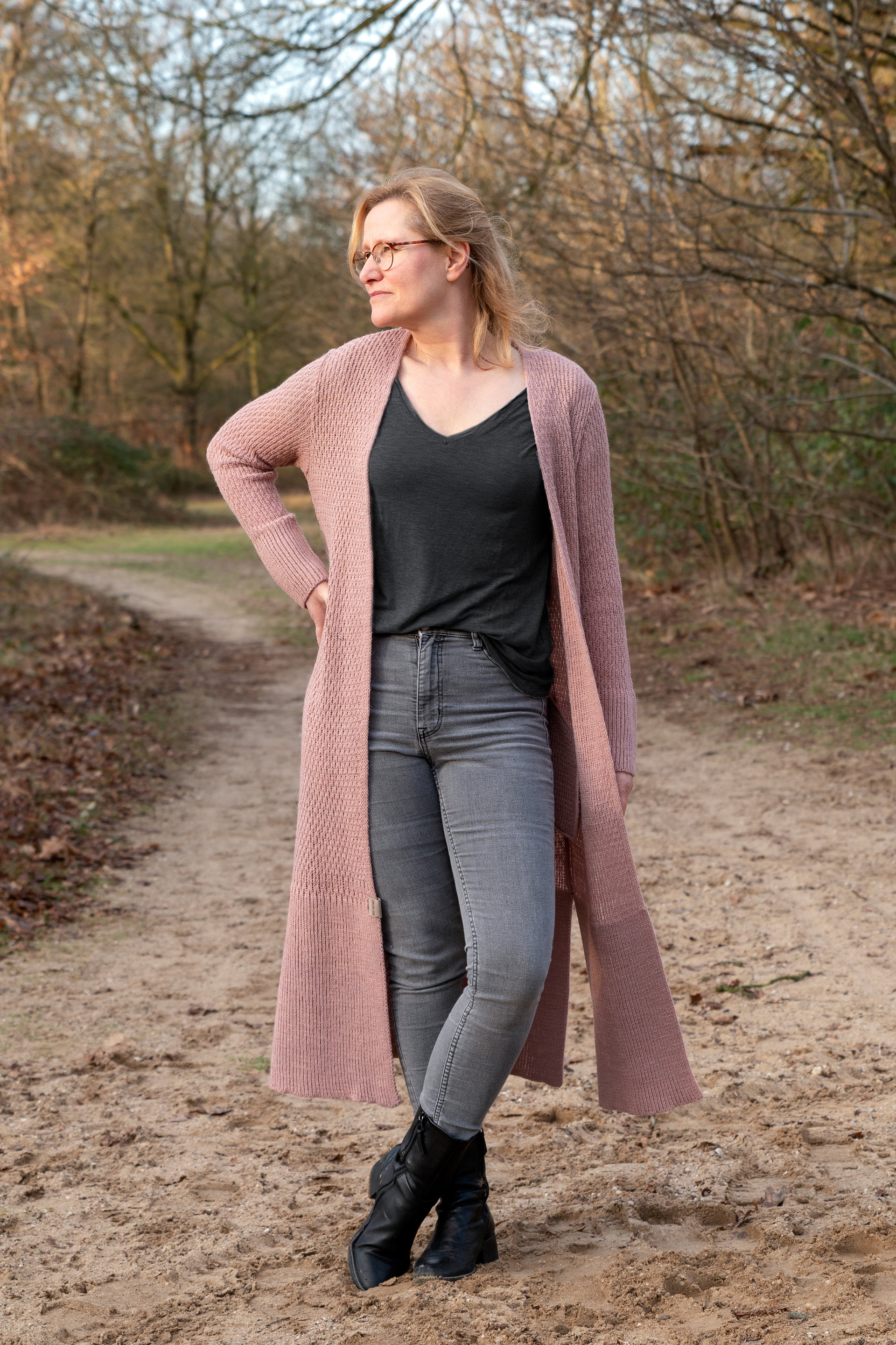 Gina Lang Gebreid Vest Zwart - 36/38 - Met steekzakken