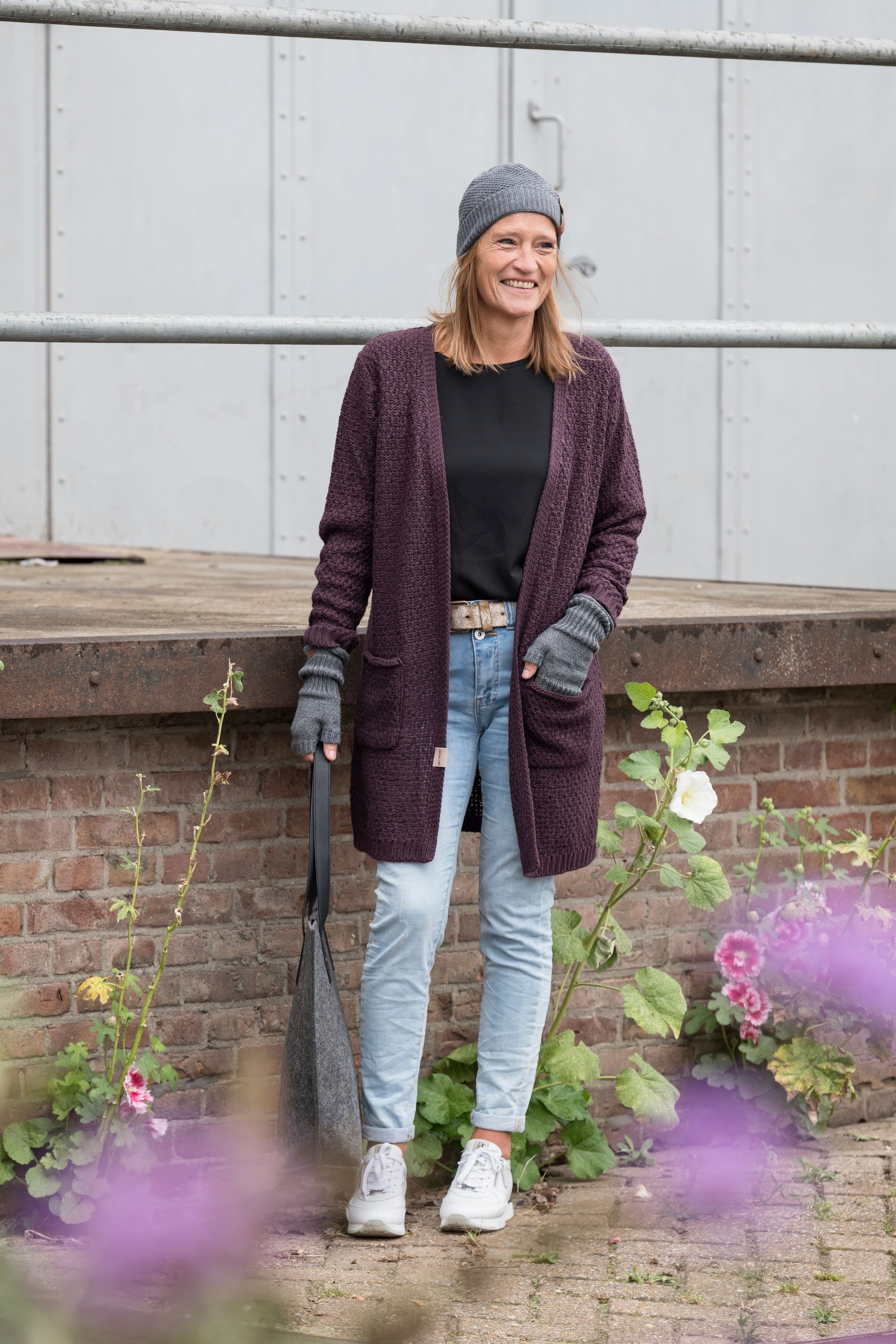 Ruby Gebreid Vest Petrol - 40/42 - Met steekzakken