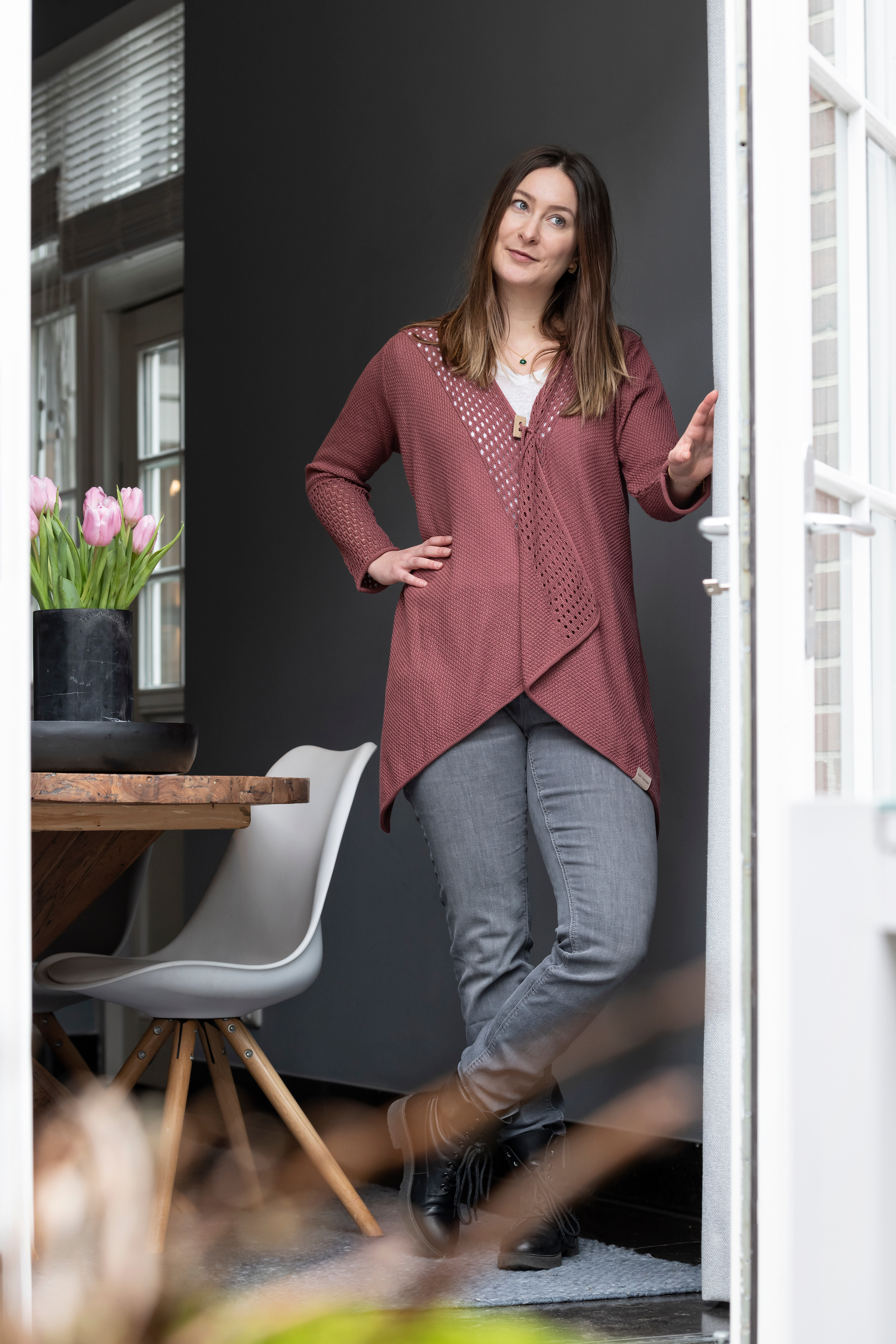 April Gebreid Vest Stone Red - 36/38