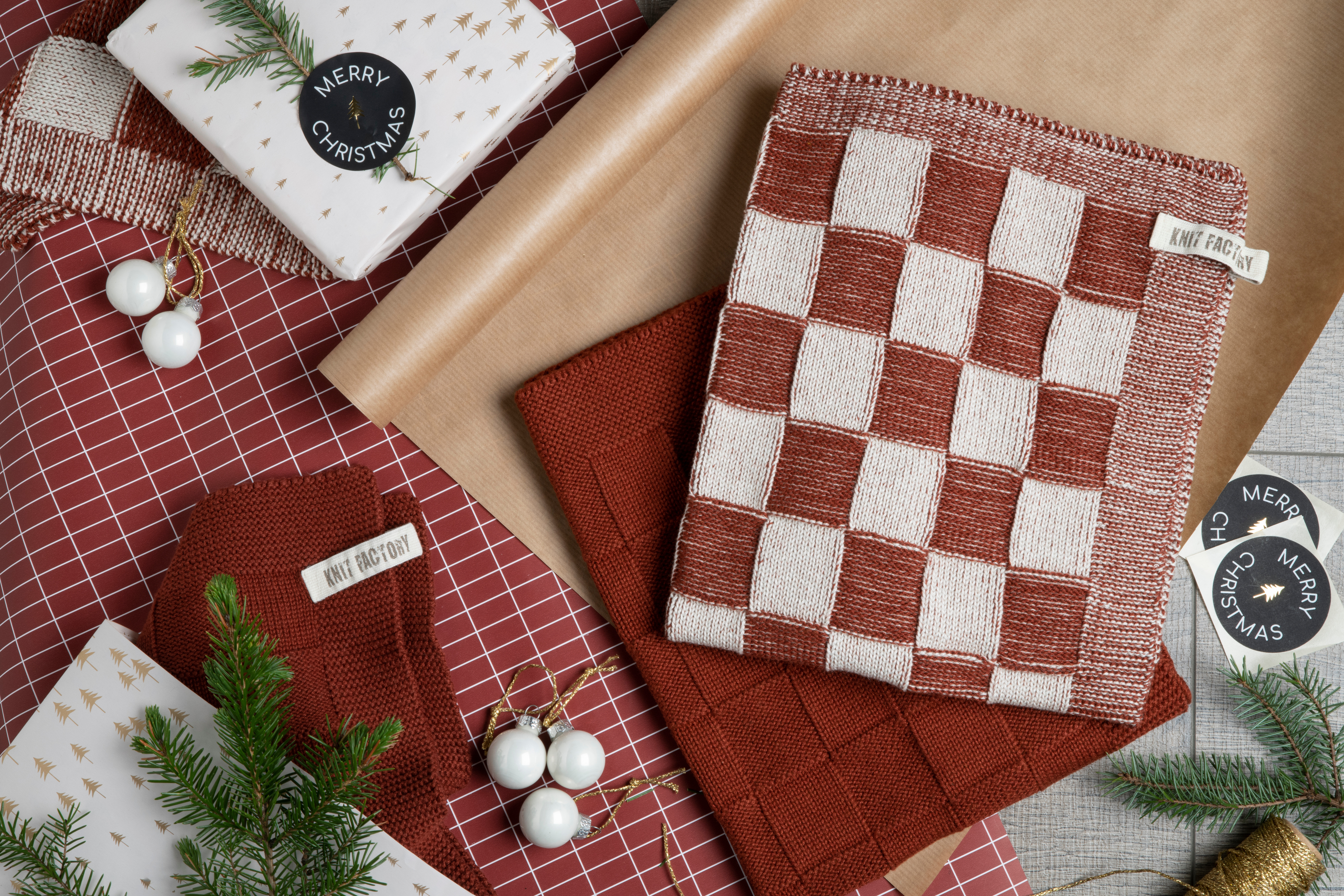 Keukendoek Block Ecru/Rood