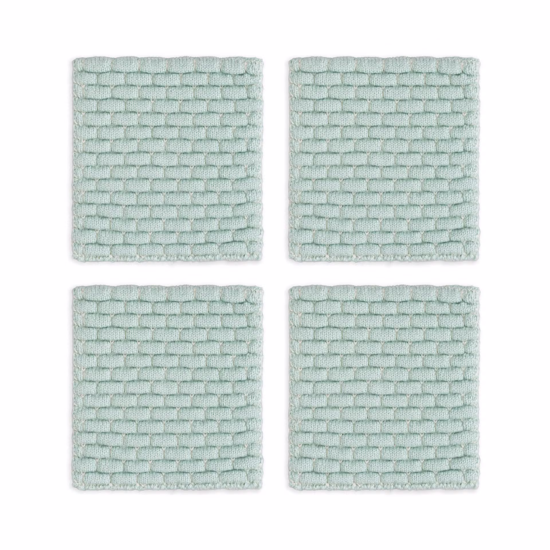 Gebreide Glasonderzetters Block Ecru/Mint - 4 Stuks