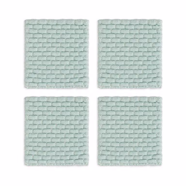 Gebreide Glasonderzetters Block Ecru/Mint - 4 Stuks