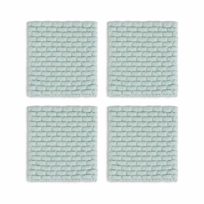 Gebreide Glasonderzetters Block Ecru/Mint - 4 Stuks