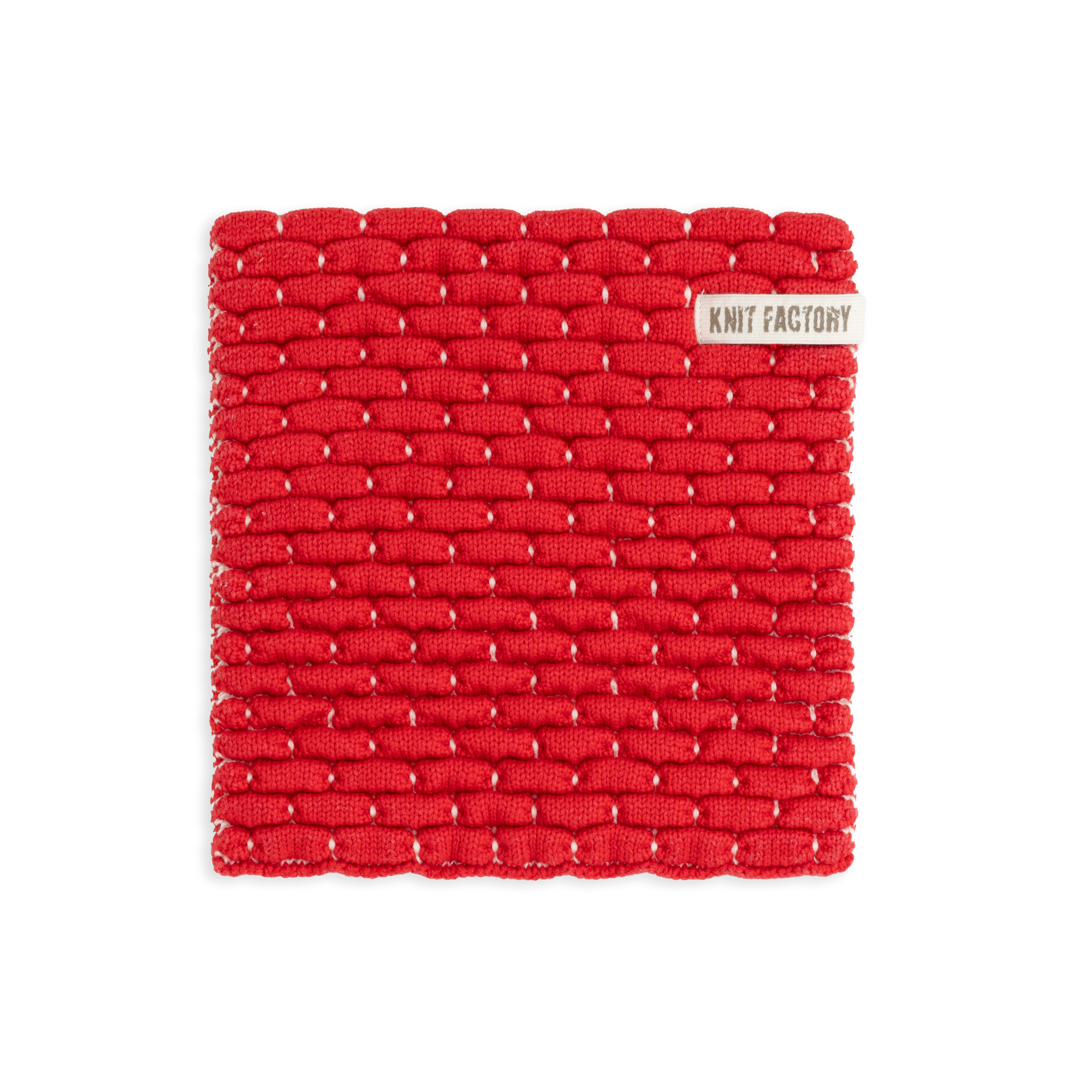 Gebreide Onderzetter Block Ecru/Rood