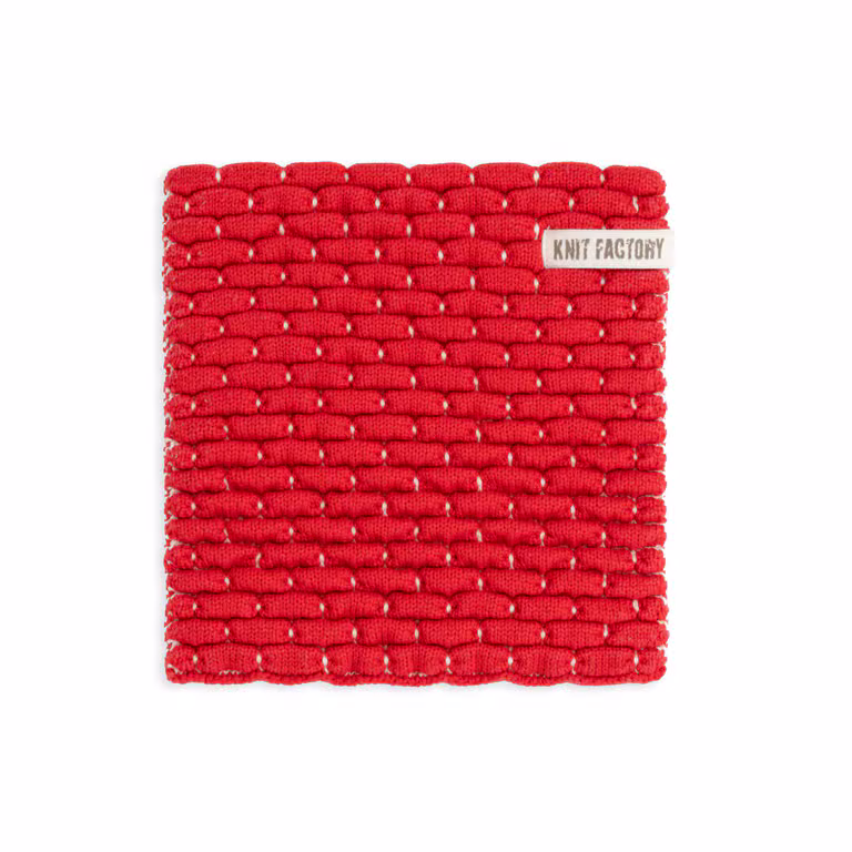 Gebreide Pannenonderzetter Block Ecru/Rood
