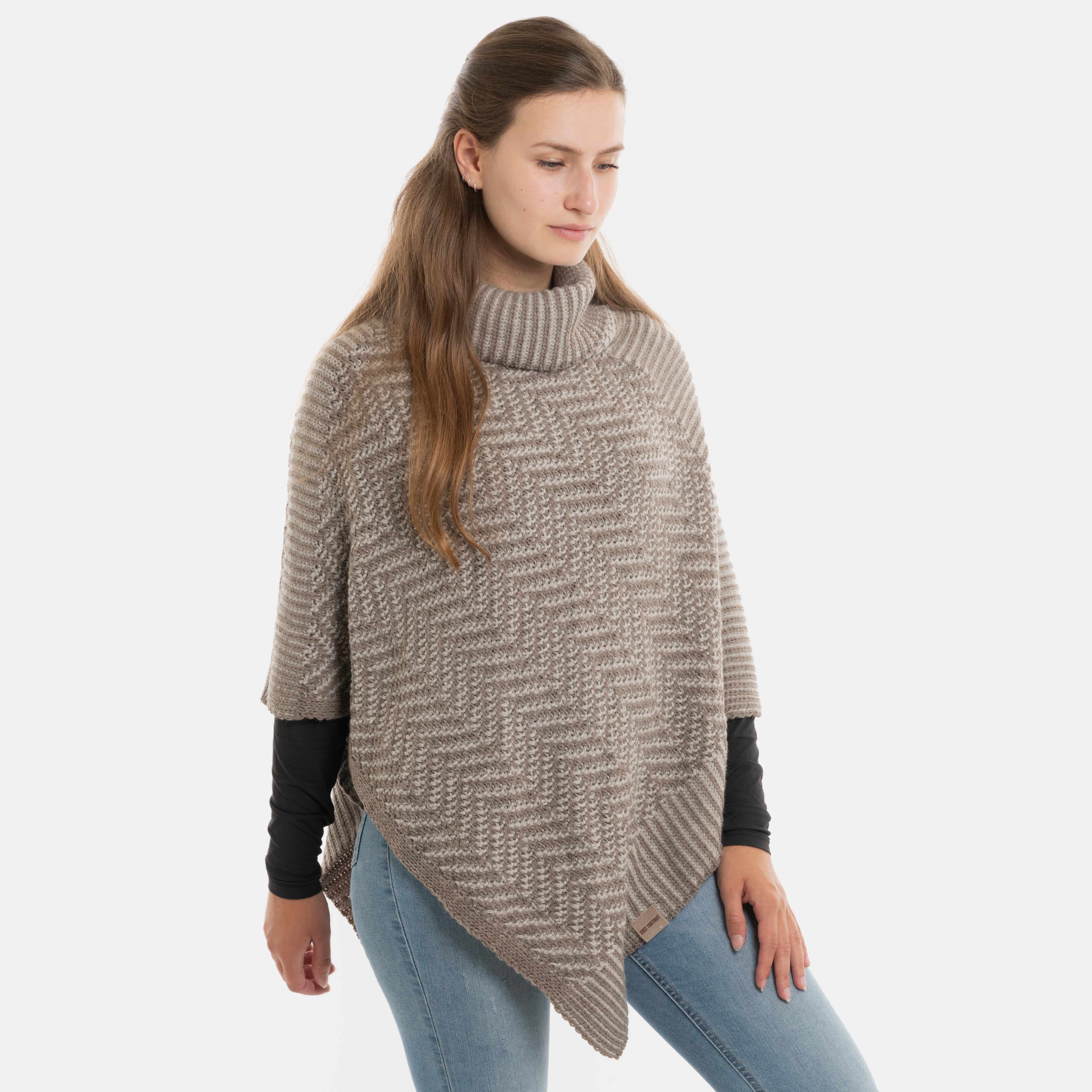 Amber Knitted Poncho Marron/Iced Clay