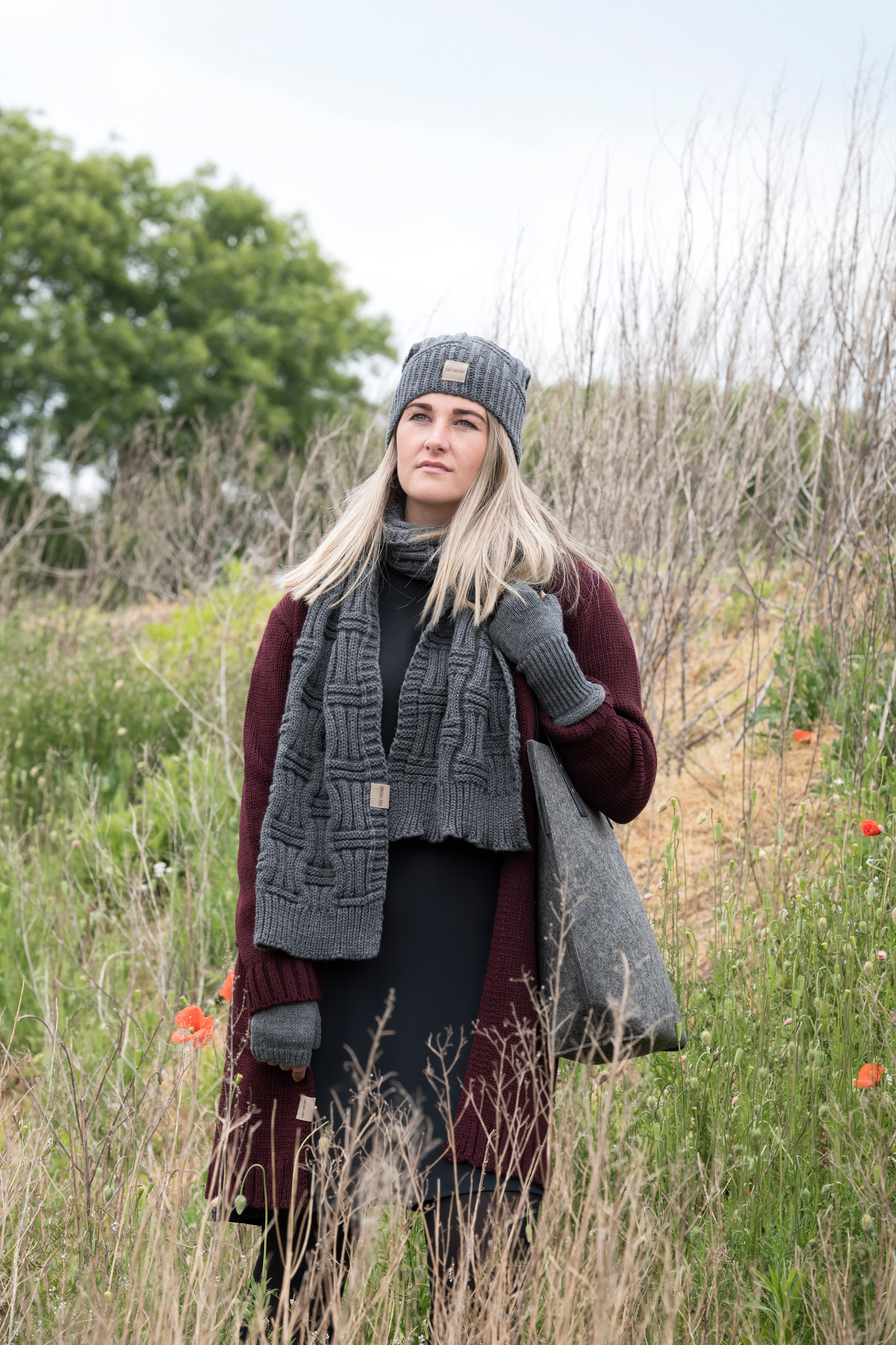 Ruby Gebreid Vest Aubergine - 36/38 - Met steekzakken