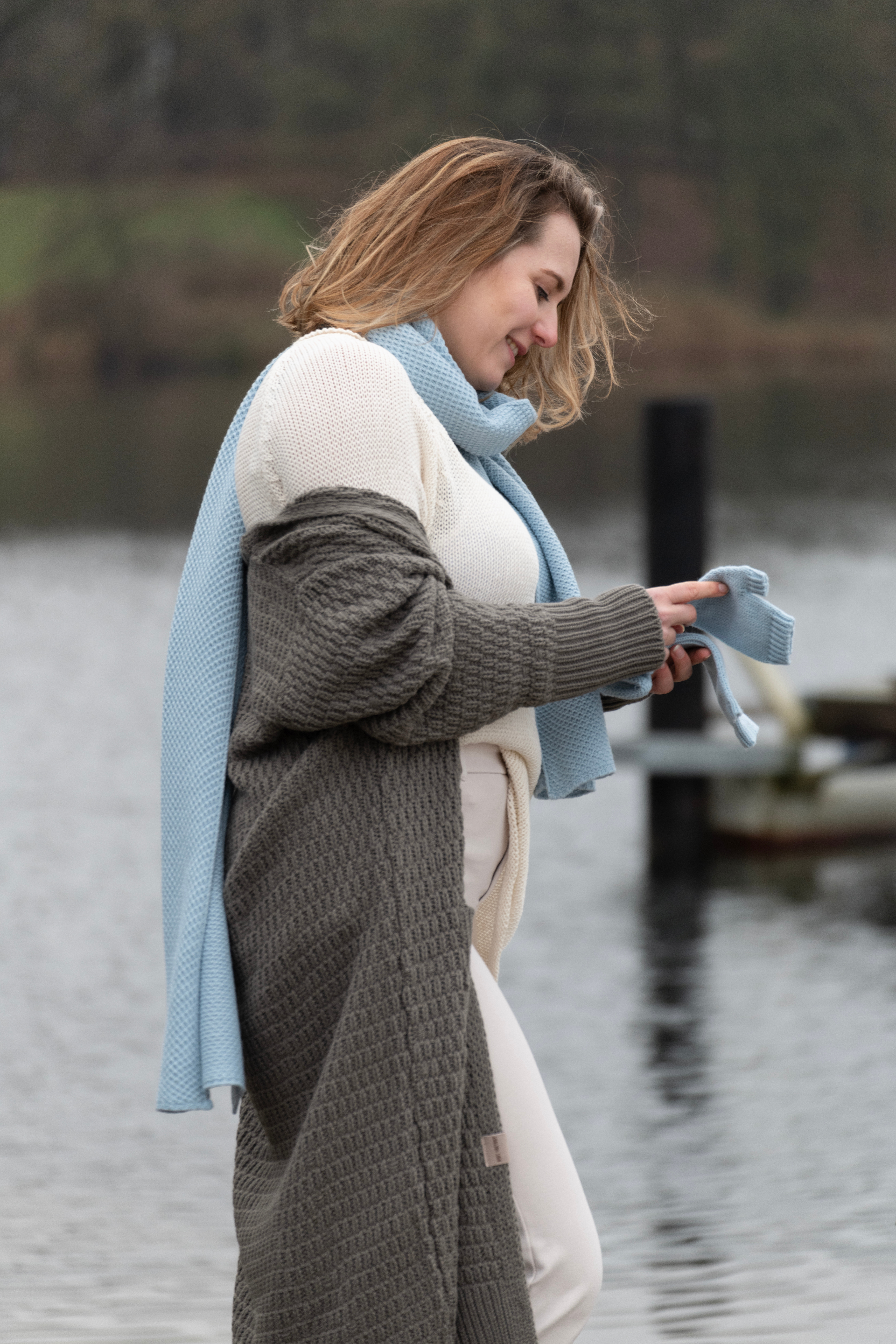 Jaida Lang Gebreid Vest Cappuccino - 40/42 - Met steekzakken