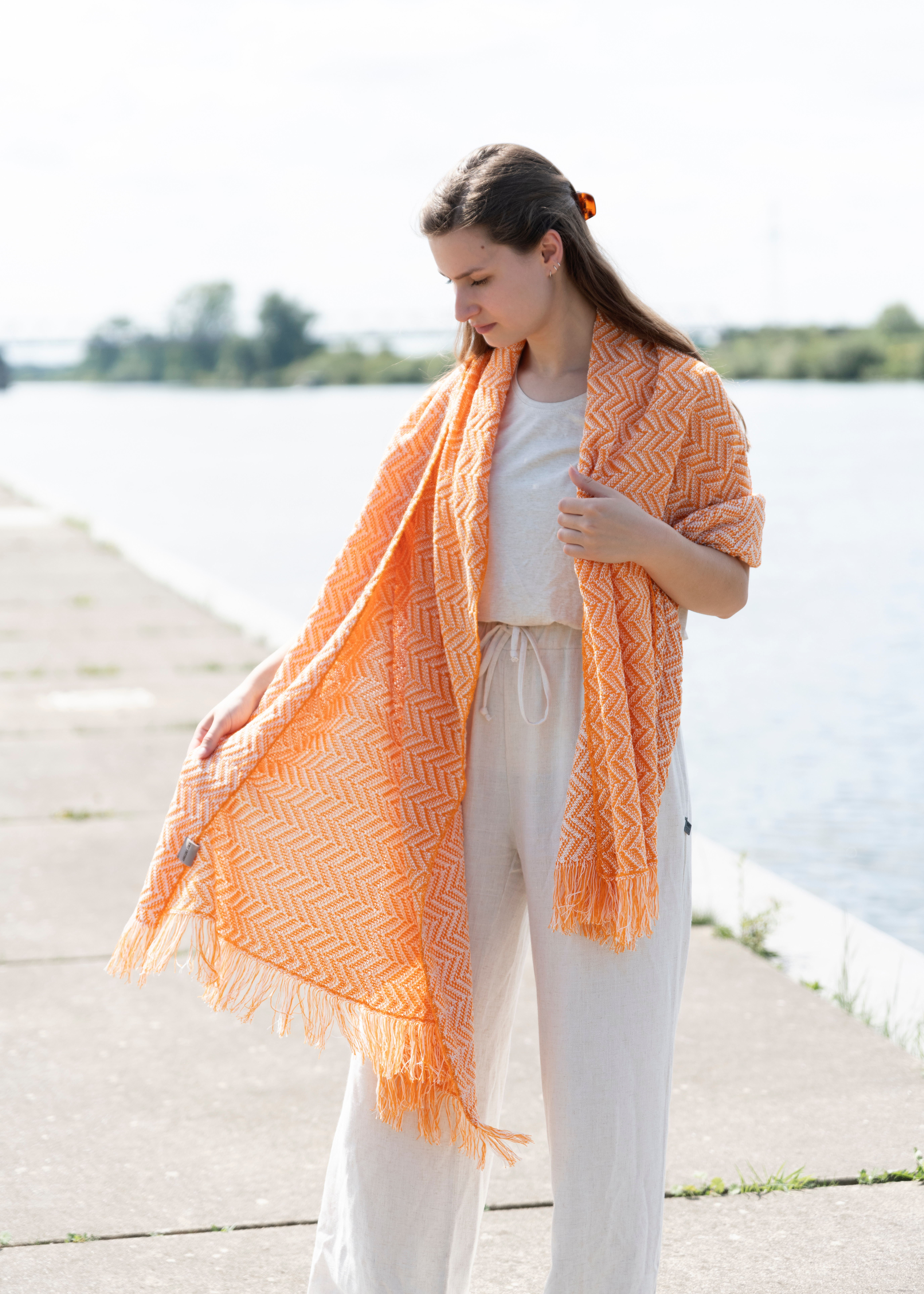 Soleil Scarf Ecru/Orange