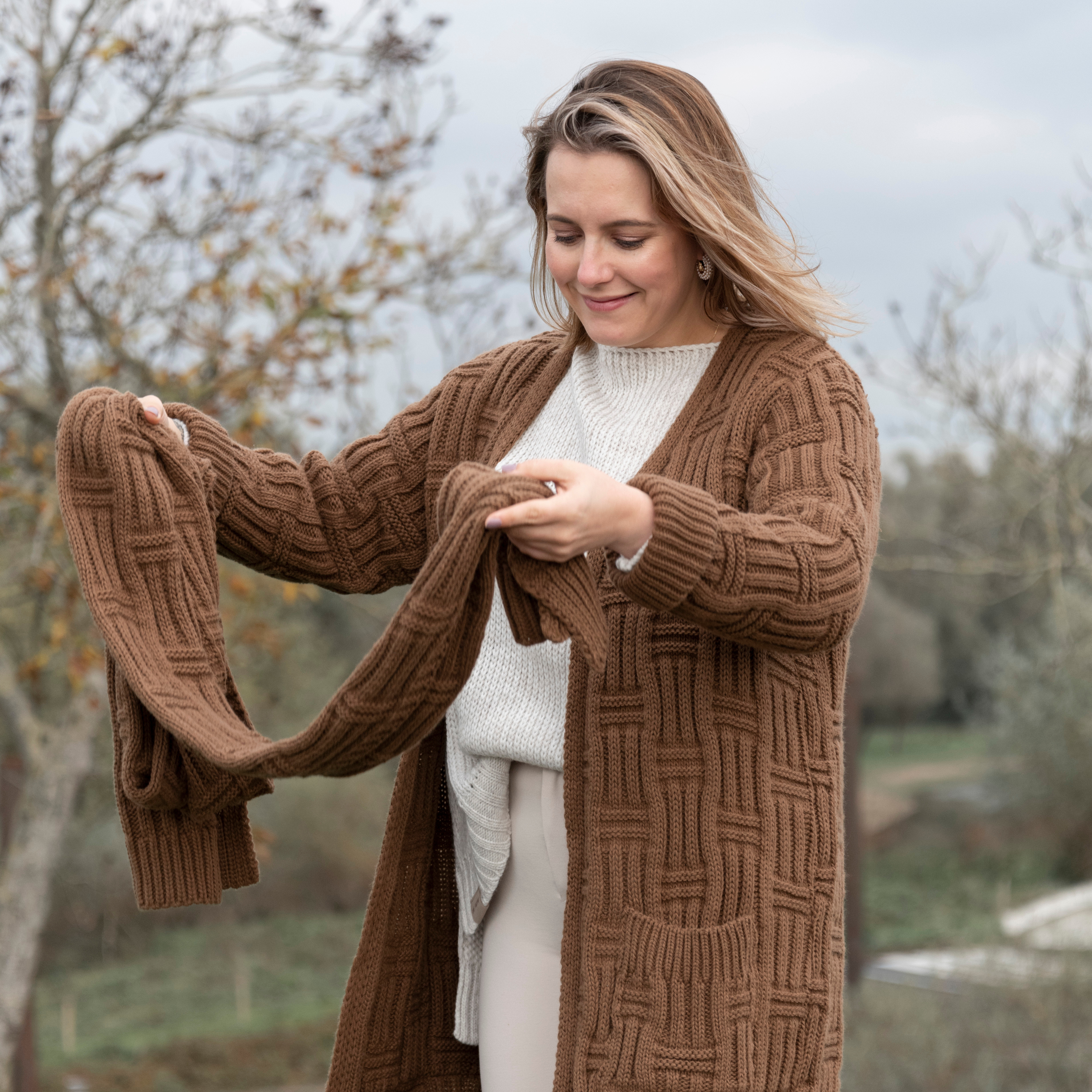 Bobby Long Knitted Cardigan Tobacco - 36/38 - With side pockets