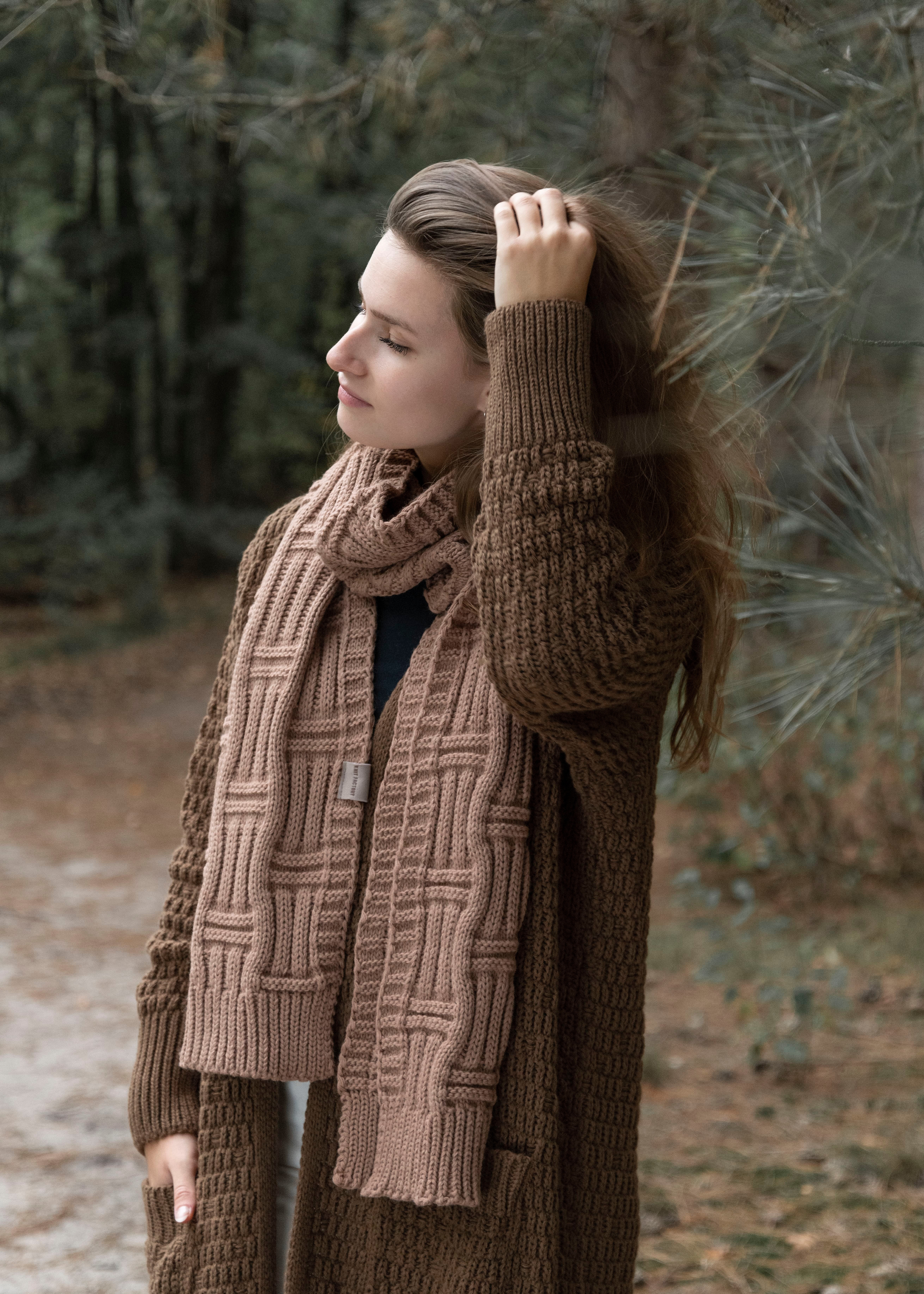 Jaida Long Knitted Cardigan Tobacco - 36/38 - With side pockets