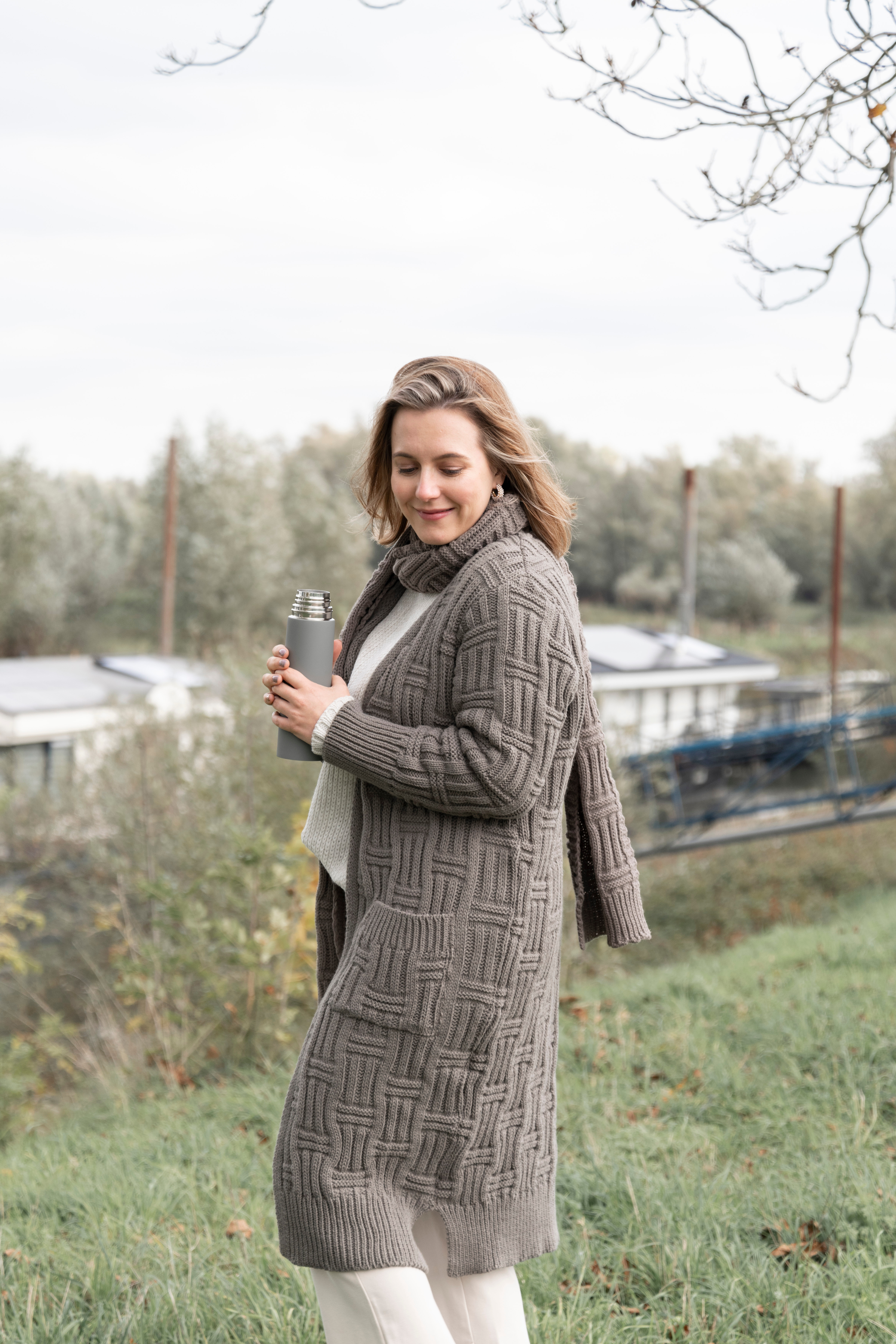 Bobby Lang Gebreid Vest Cappuccino - 40/42 - Met steekzakken