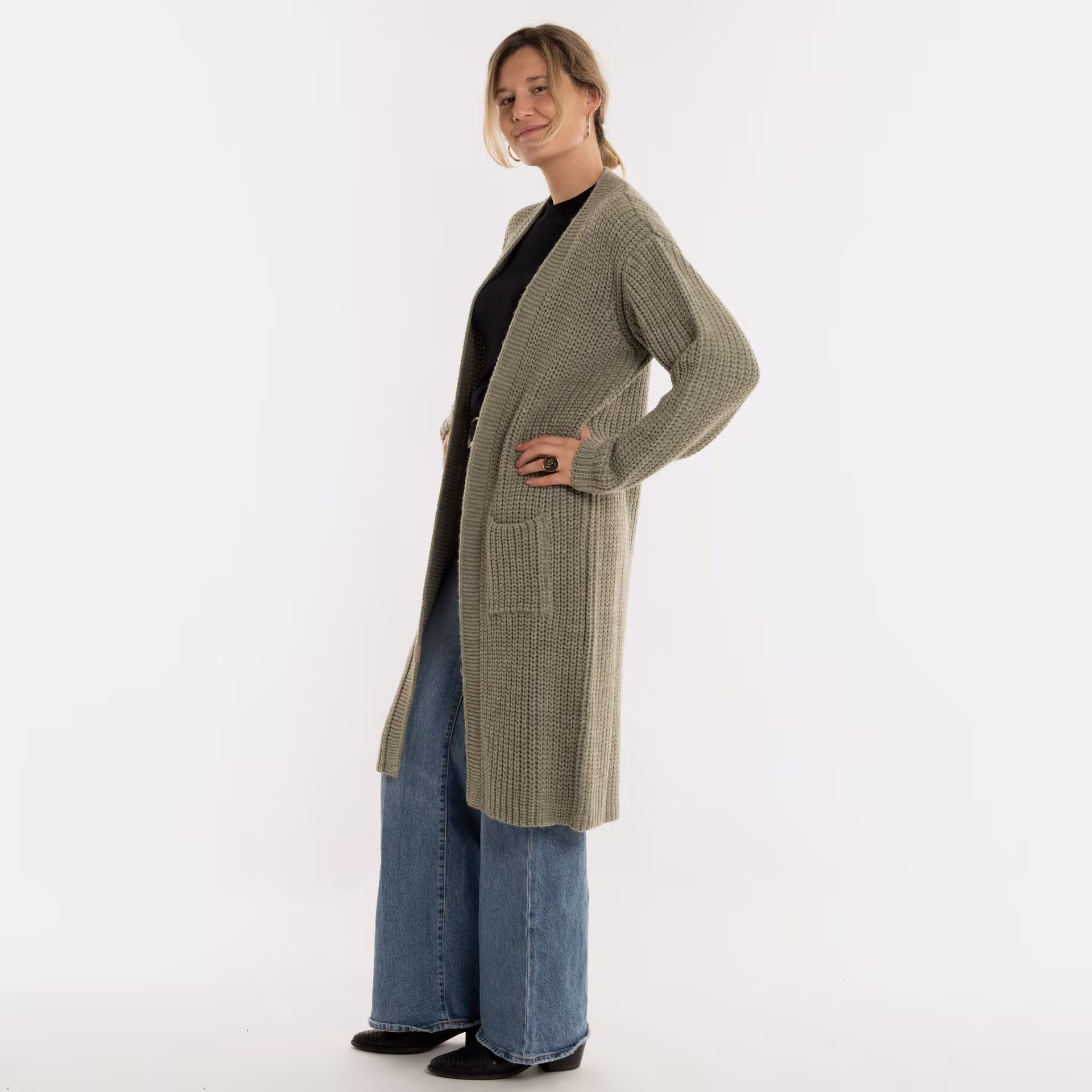 Marlo Long Knitted Cardigan Urban Green - 36/38
