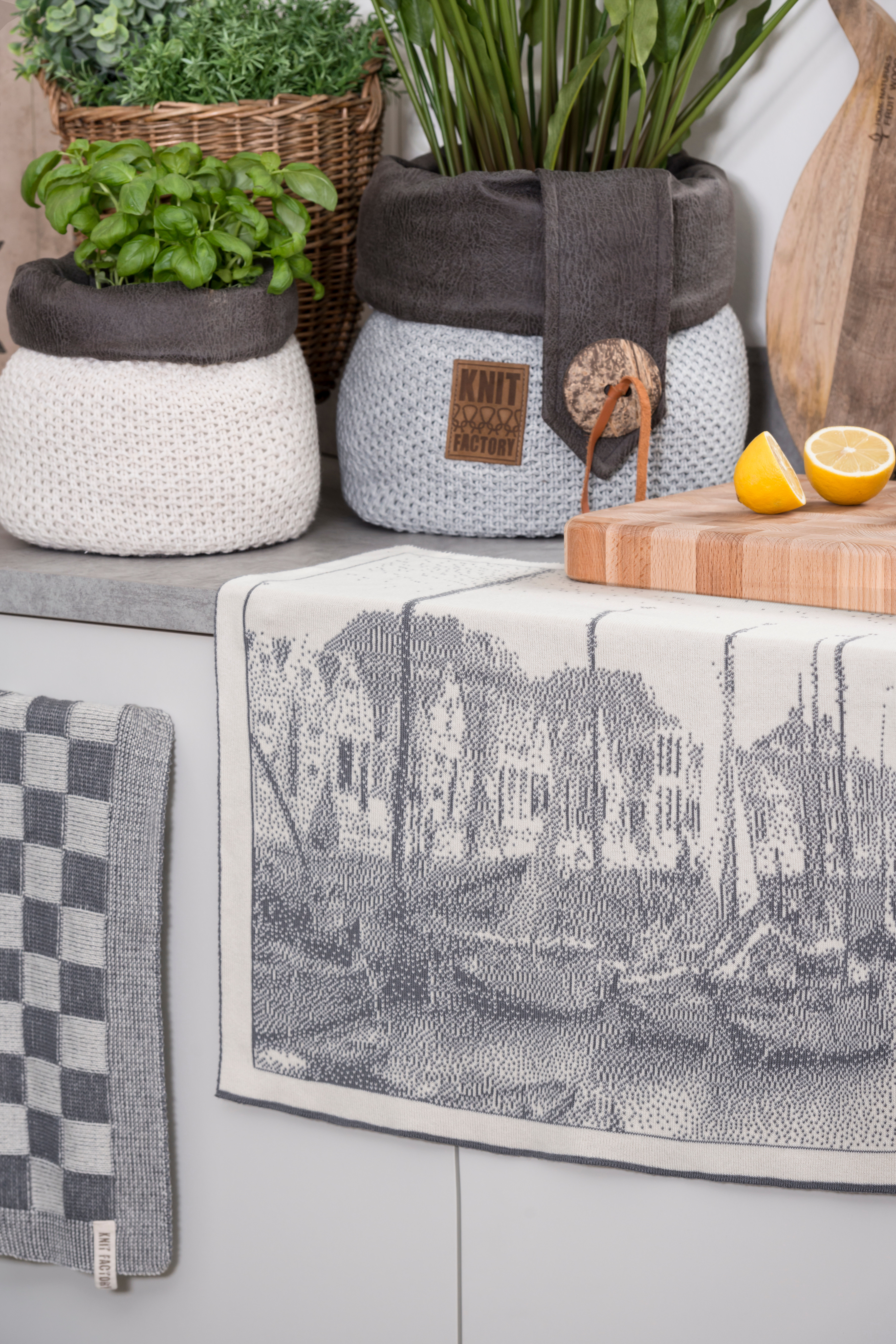 Kitchen Towel Block Ecru/Med Grey