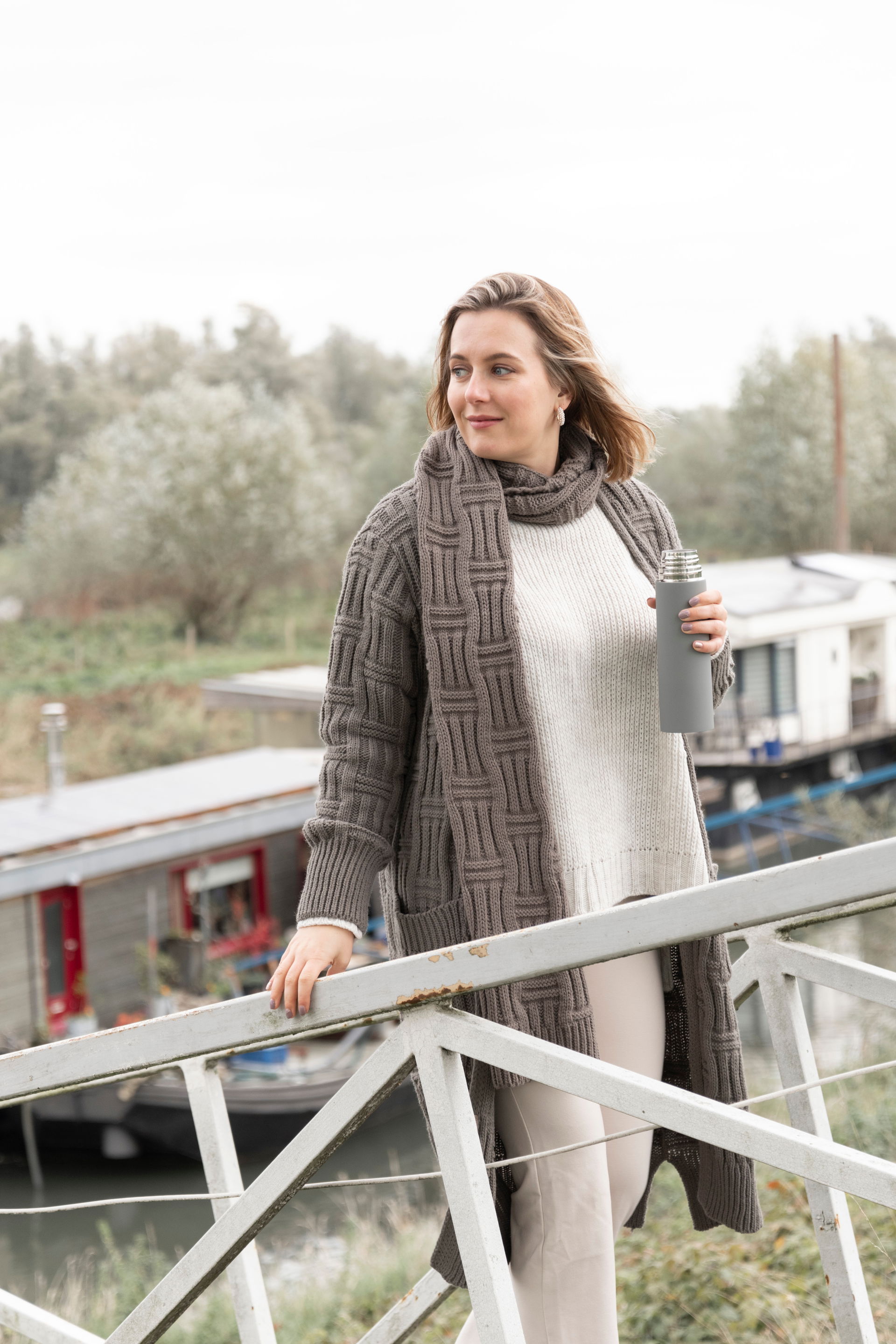 Bobby Lang Gebreid Vest Cappuccino - 40/42 - Met steekzakken