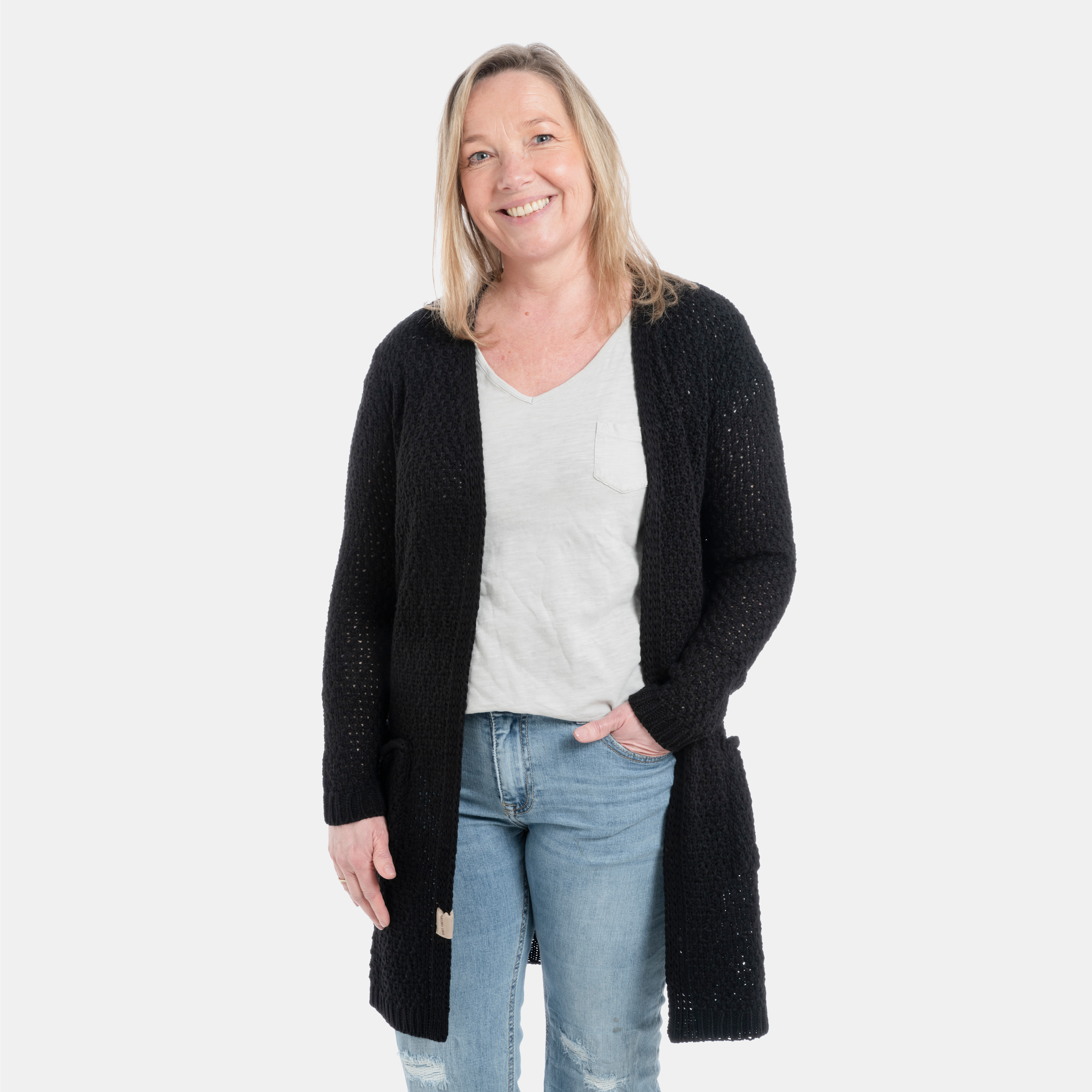 Luna Strickjacke Schwarz - 40/42 - Mit Taschen