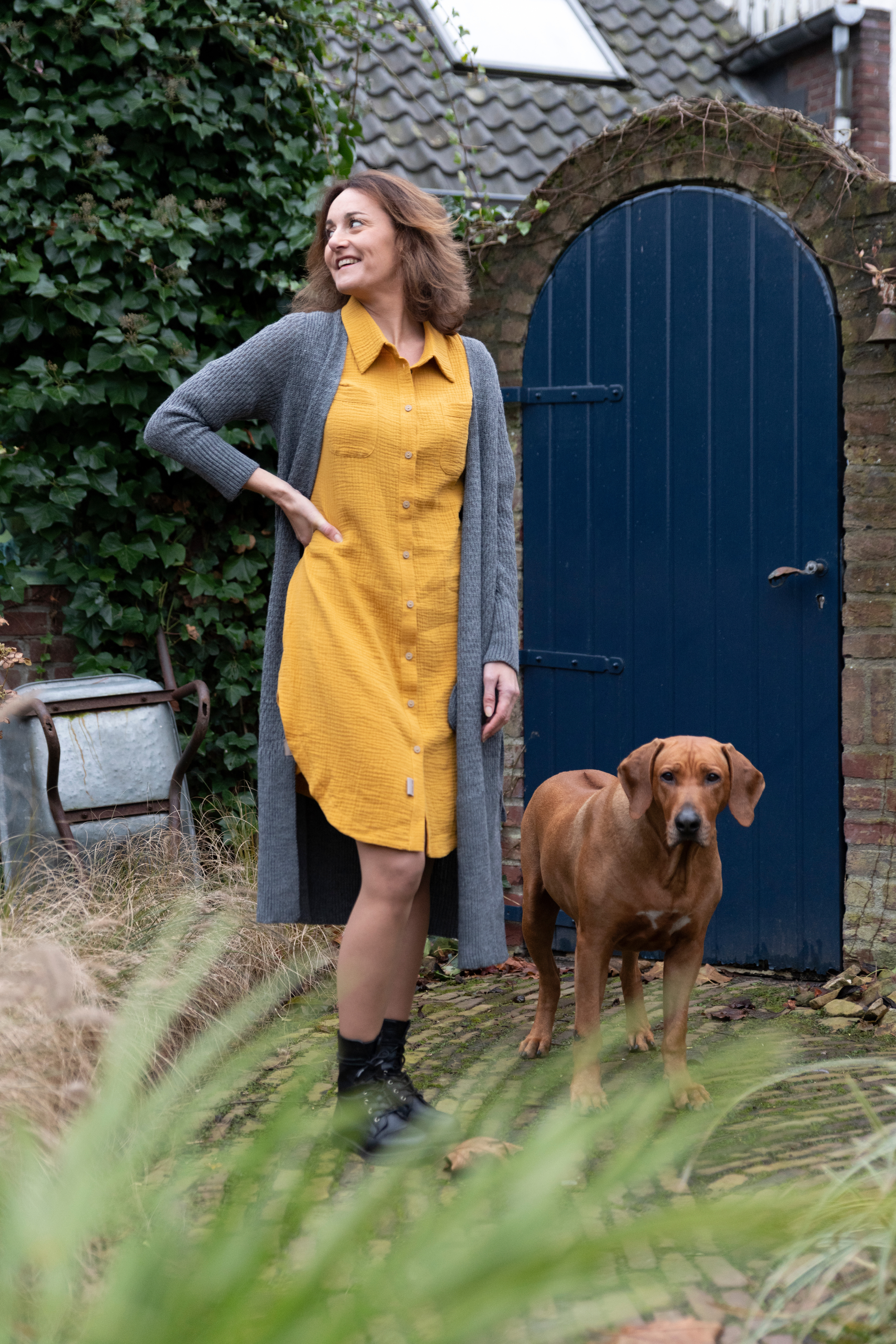Gina Lange Strickjacke Anthrazit - 40/42 - Mit Taschen