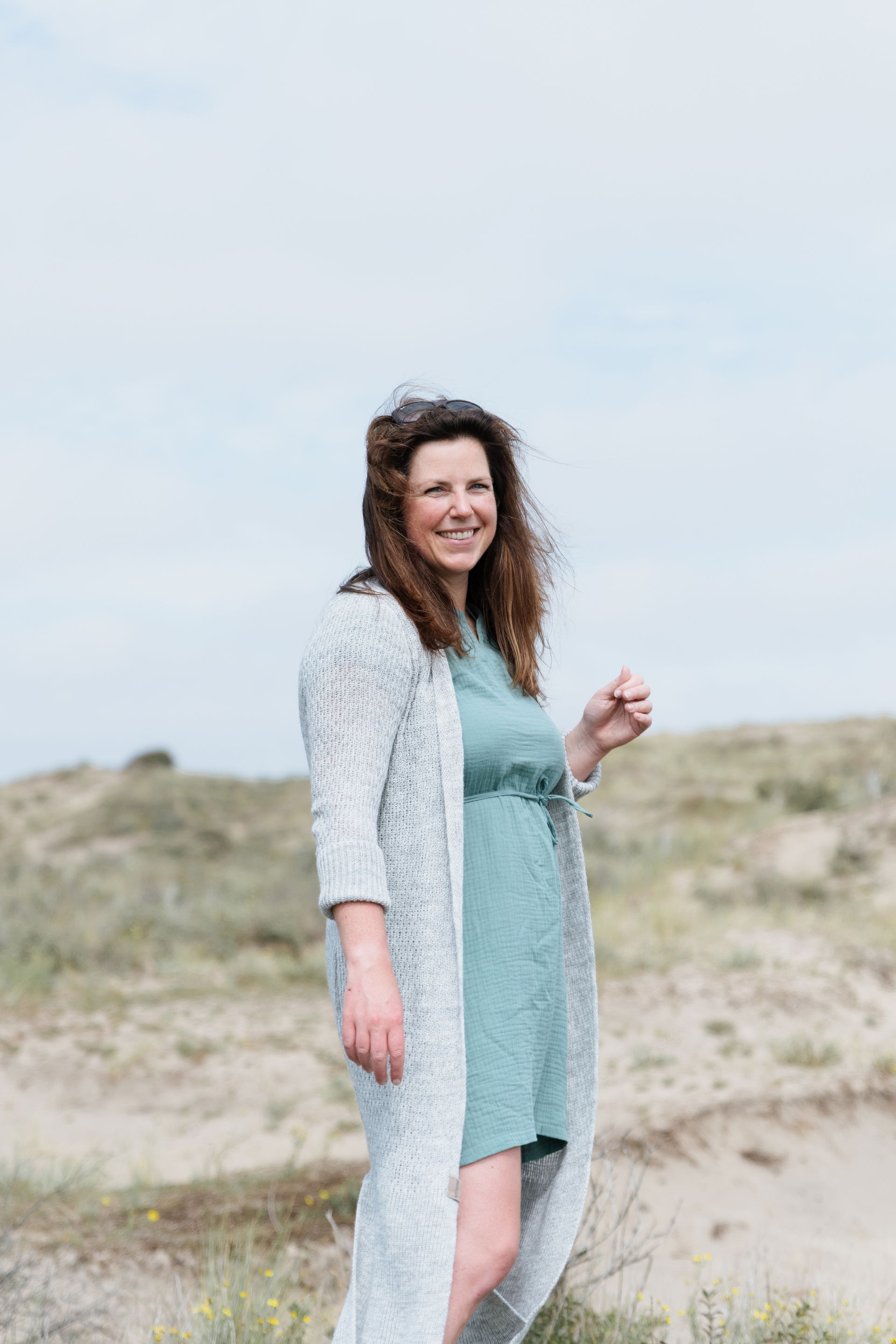 Gina Lang Gebreid Vest Licht Grijs - 40/42 - Met steekzakken