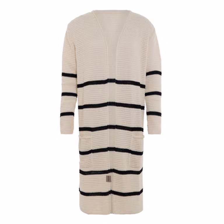 Bibi Long Knitted Cardigan Beige/Black - 40/42 - With side pockets