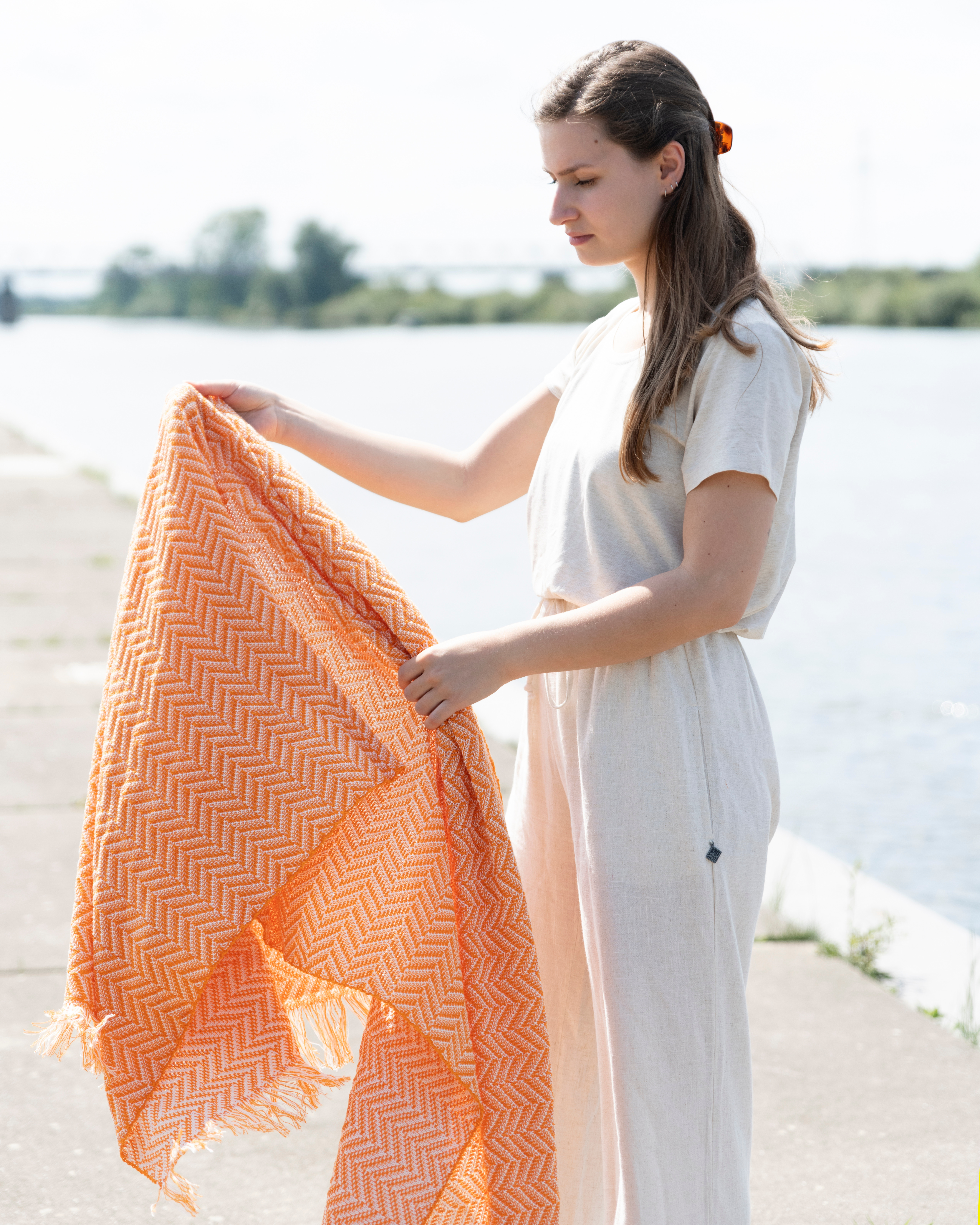 Soleil Scarf Ecru/Orange